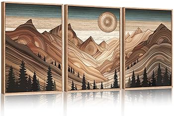 Amazon.co.jp: HLNIUC 木版画 山 額入り キャンバス ウォール